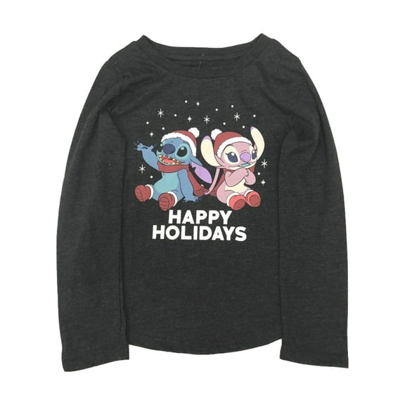 Disney Long Gray Lilo & Stitch Christmas Holiday Tee Shirt Small (6-6X)