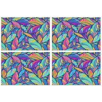 Blue Pioneer Flower and Leaf Pattern Summer Placemats Table Placemats Set Of 4-Linen Kitchen Washable Placemats Table Mats 11.8"x17.7" Non-Slip Heat Resistant