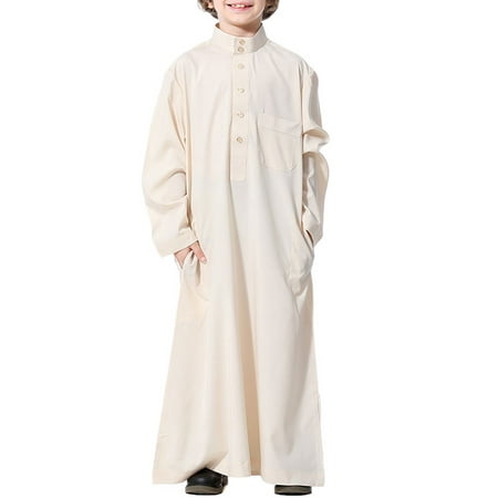

UPAIRC Teenager Muslim Boys Kaftan Arab Islamic Jubba Long Sleeve Robe Maxi Dress