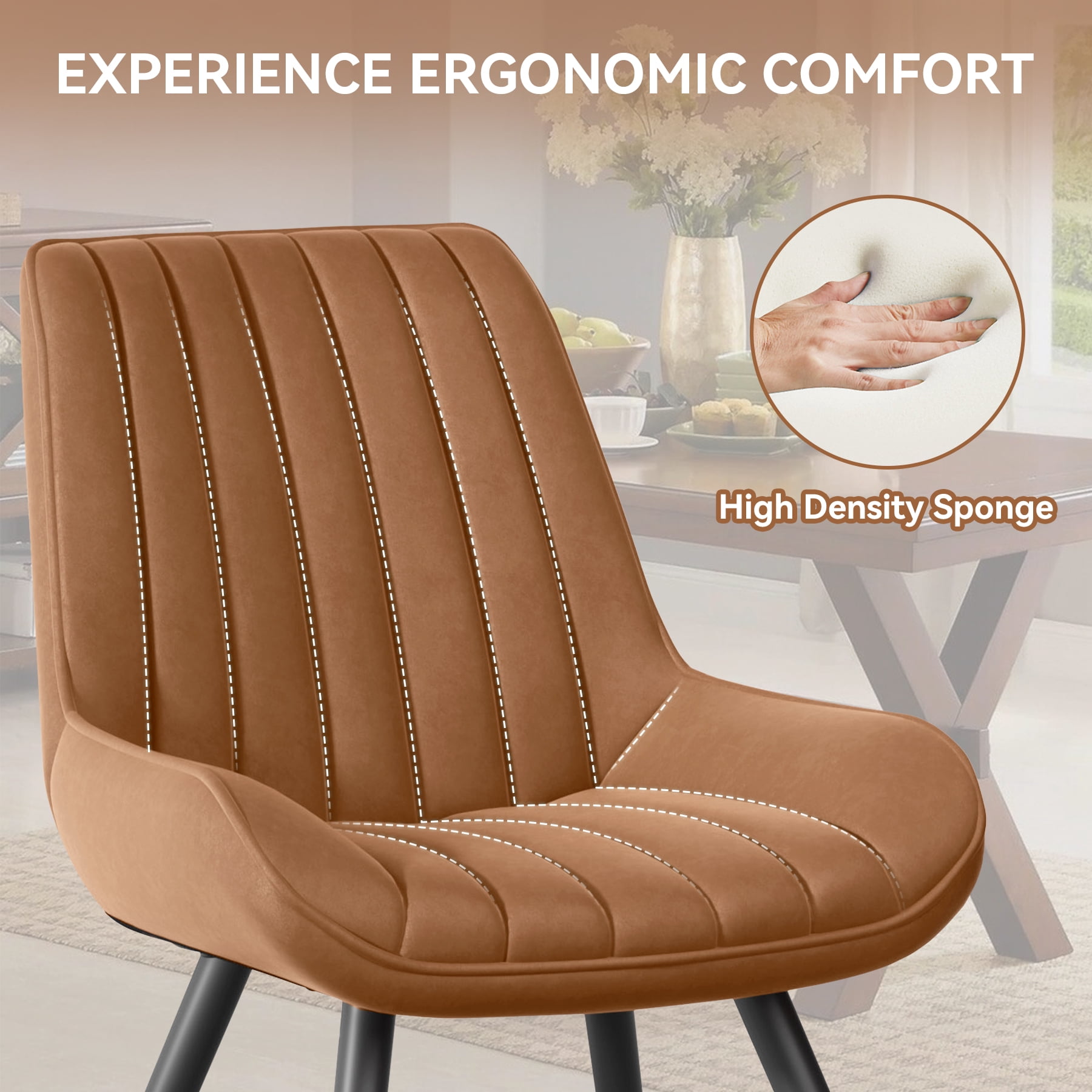 MOONMISS Modern Upholstered Dining Chairs Set of 4 with Thick Cushion,Sturdy Metal Legs,Side Chairs for Kitchen,Living Room