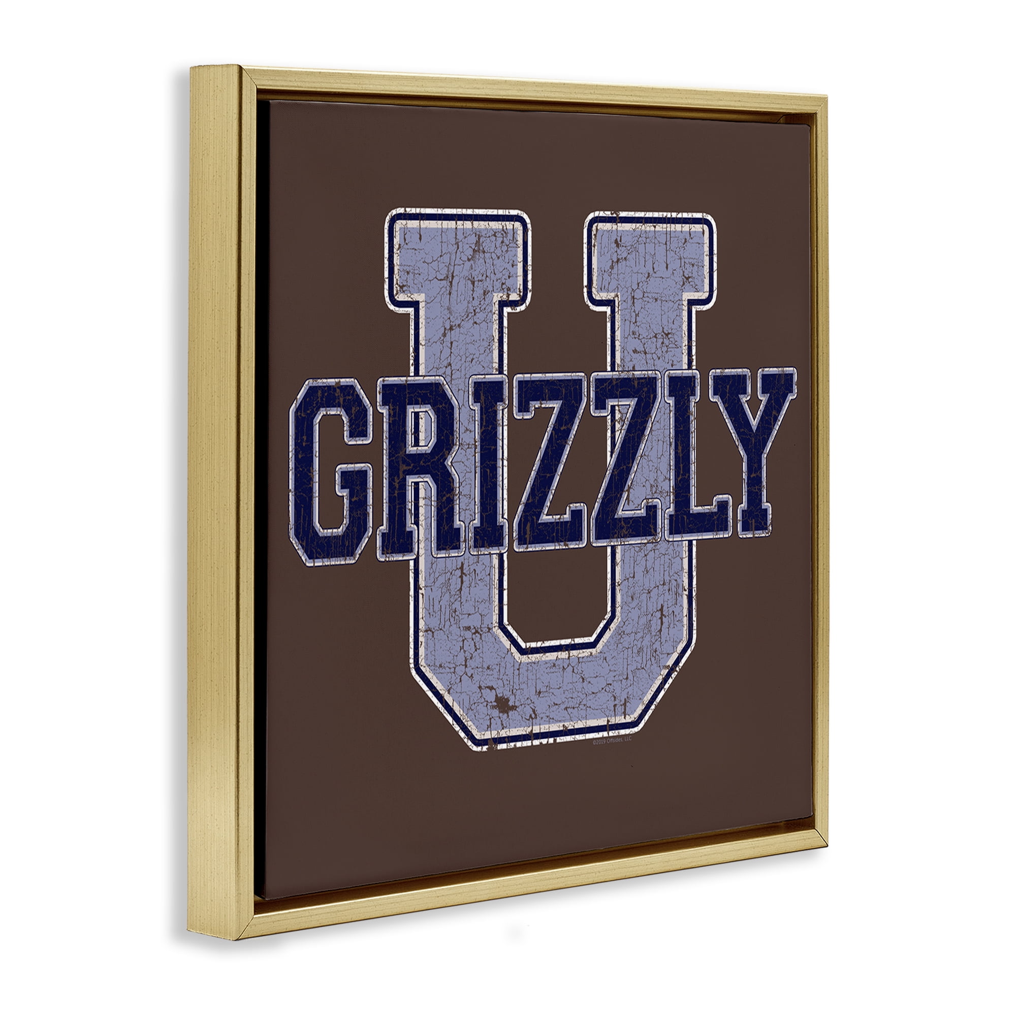 Stupell Industries Grizzly U College University Novelty & Humor Painting Gold Floater Framed Canvas Art Print Wall Art, 25 x 25