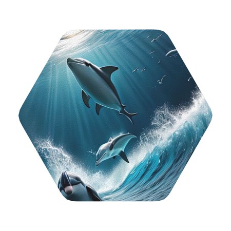 

Disketp Ice Blue Ocean Cute Dolphin A Funny Coasters 6 Pcs Leather Coasters with Holder Perfect Housewarming Hostess Gifts Protect Furniture from Water Marks Scratch and Damage