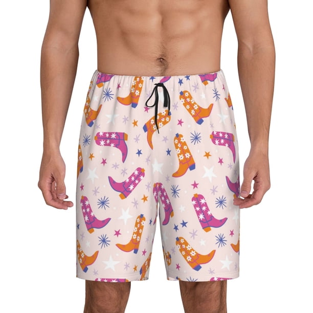 Fotbe Cowgirl Boots Pantalones Cortos de Pijama para Hombre, Ropa de Dormir, Pantalones de Pijama Cortos para Hombre-Large