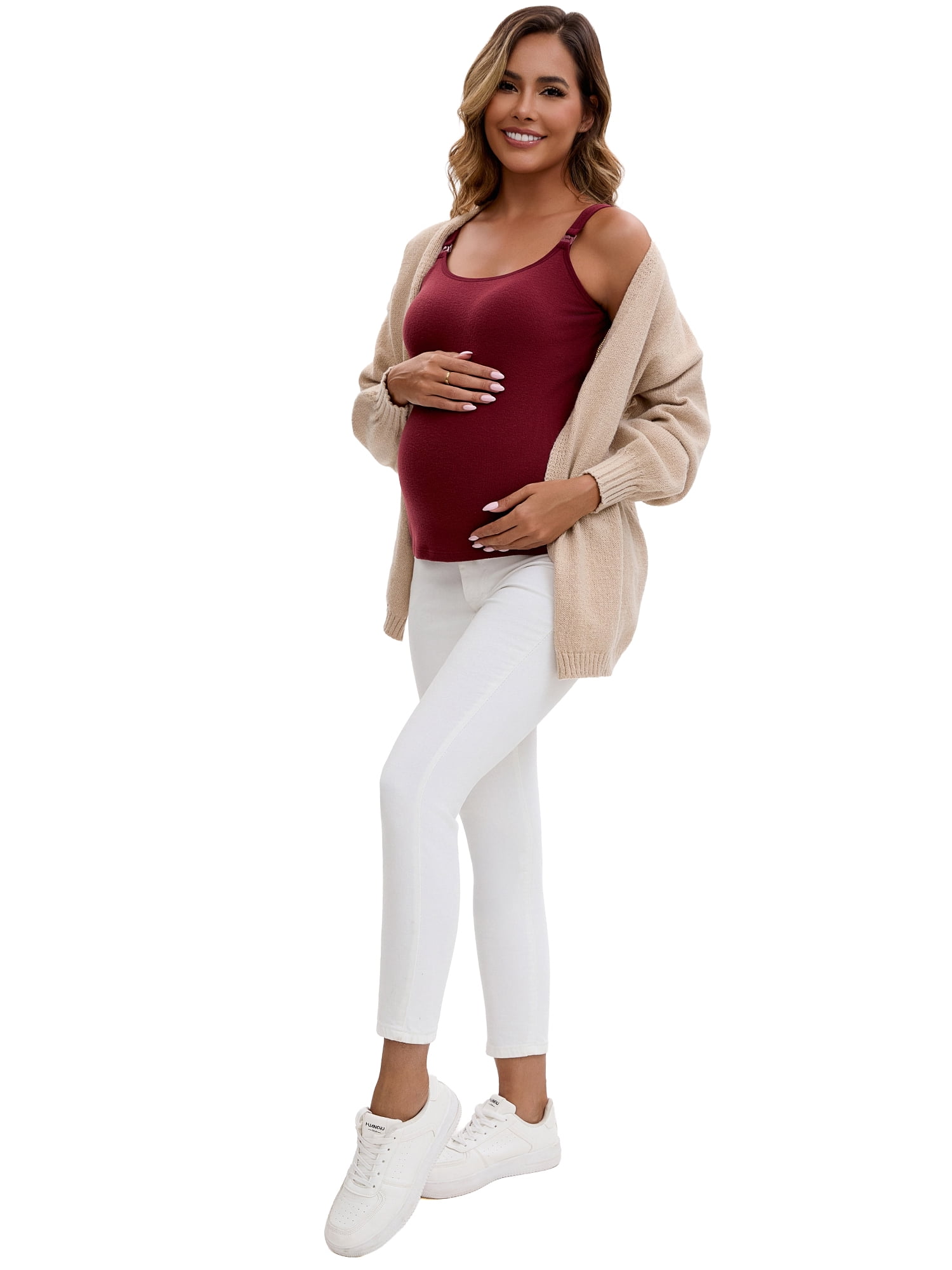 Unique Bargains Women's Maternity Thermal Camisoles with Built-In Bra M Red