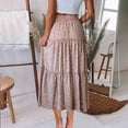 thumbnail image 5 of Delliss Summer Women's Fashion Ruffle Skirts Elastic Waist Basic Baggy Skirt Coffee M, 5 of 8