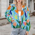 thumbnail image 3 of Jackets for Women Winter Coat Jackets Flannel Stand Collar Jacket(Bright Floral Blue Background Art,Size:S-4XL), 3 of 7