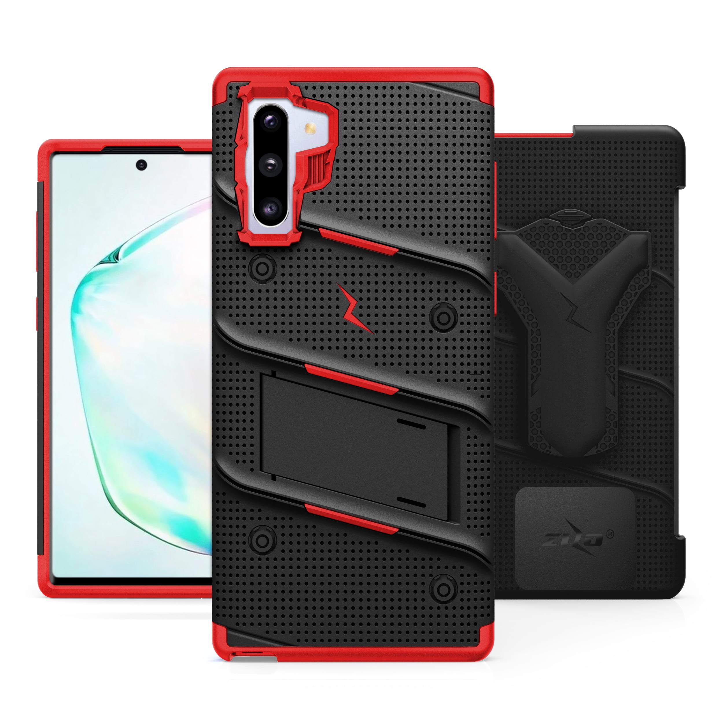 ZIZO BOLT Series for Samsung Galaxy Note 10 Case | Heavy-duty Military-grade Drop Protection w/ Kickstand Included Belt Clip Holster Lanyard (Black/Red)