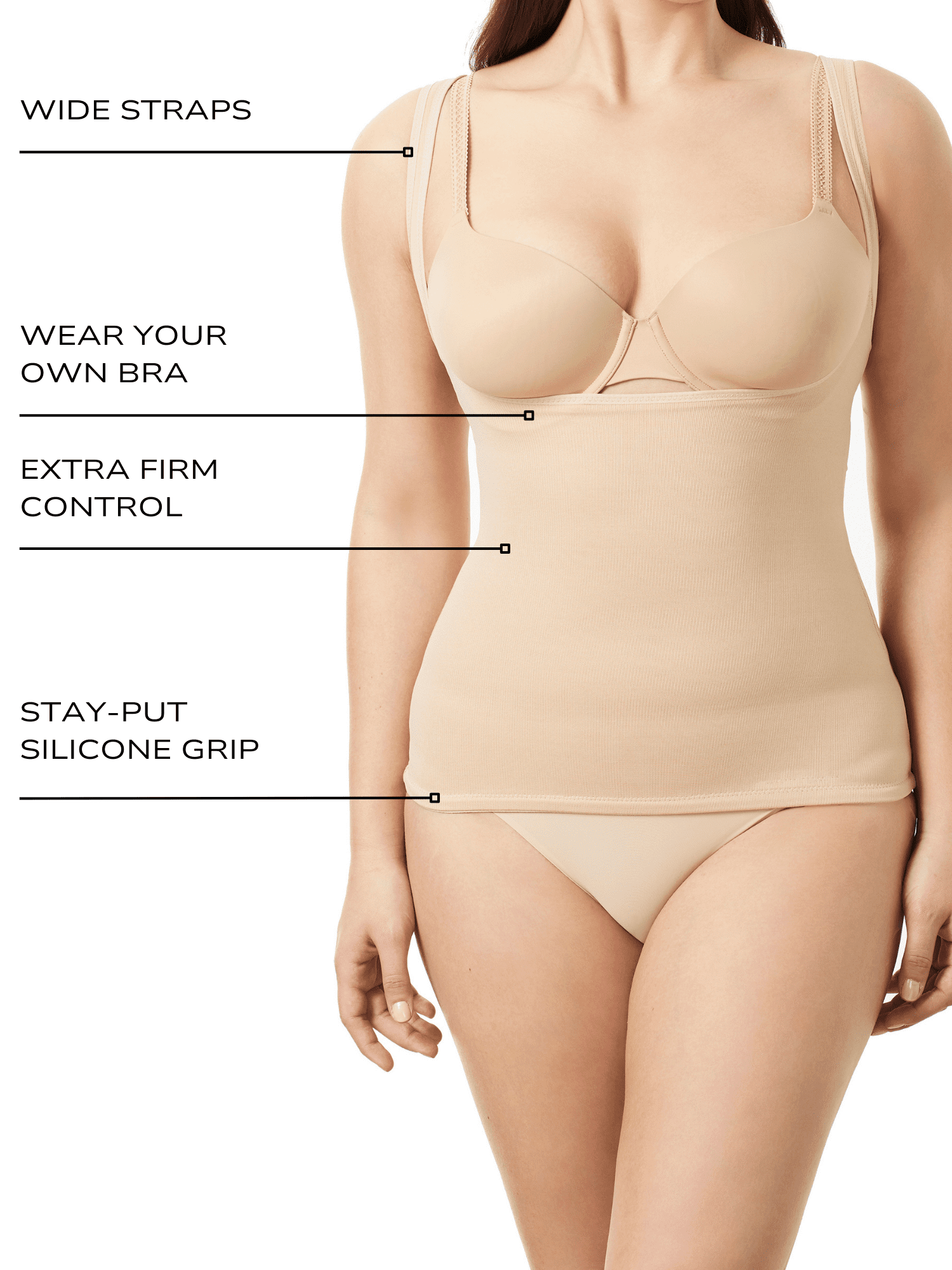 Cupid Women's Extra Firm Control Open-Bust Shaping Torsette Camisole Shapewear