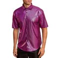 thumbnail image 4 of Camisas INSPIRE CHIC para hombres, de manga corta, con botones, para discotecas, promociones, brillantes, fiesta, camisa disco de los 70, 2XL, rojo rosa, 4 of 5