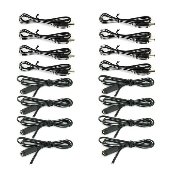 VideoSecu 16 Pieces Power Plug Pigtail Cables 2.1mm DC Male Female Cords Wires for CCTV DVR Security camera Power Supply Box A94