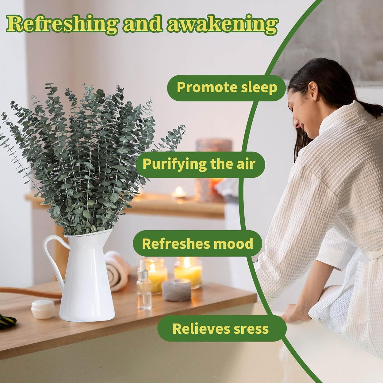 12 Pcs Dried Preserved Eucalyptus Stems Bundle, 17" 100% Natural Eucalyptus Plant, Fresh Eucalyptus for Shower Hanging, Dried Flowers Arrangement Home Decor (Green)