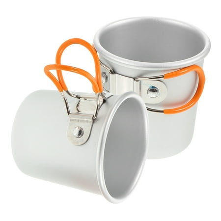 WHAMVOX 2pcs Aluminum Alloy Camping Mugs Metal Outdoors Cup With Foldable Handle For Backpacking Hiking Hunting Fishing And