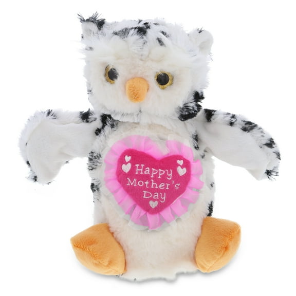 DolliBu Happy Mother's Day White Owl Plush Hand Puppet with Pink Heart - 10 inch
