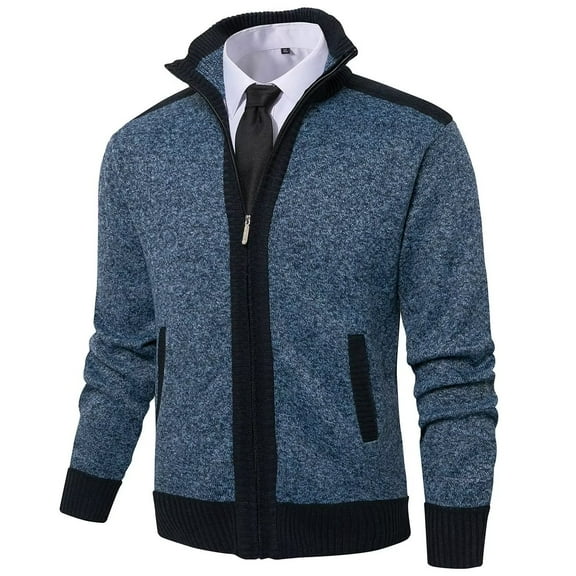 Vcansion Mens Cardigan Knitted Sweater with 2 Front Pockets Blue Grey 2XL