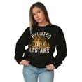 thumbnail image 4 of Haunted House Upstairs Halloween Unisex Plus Fleece Graphic Sweatshirt Brisco Brands 2X, 4 of 5
