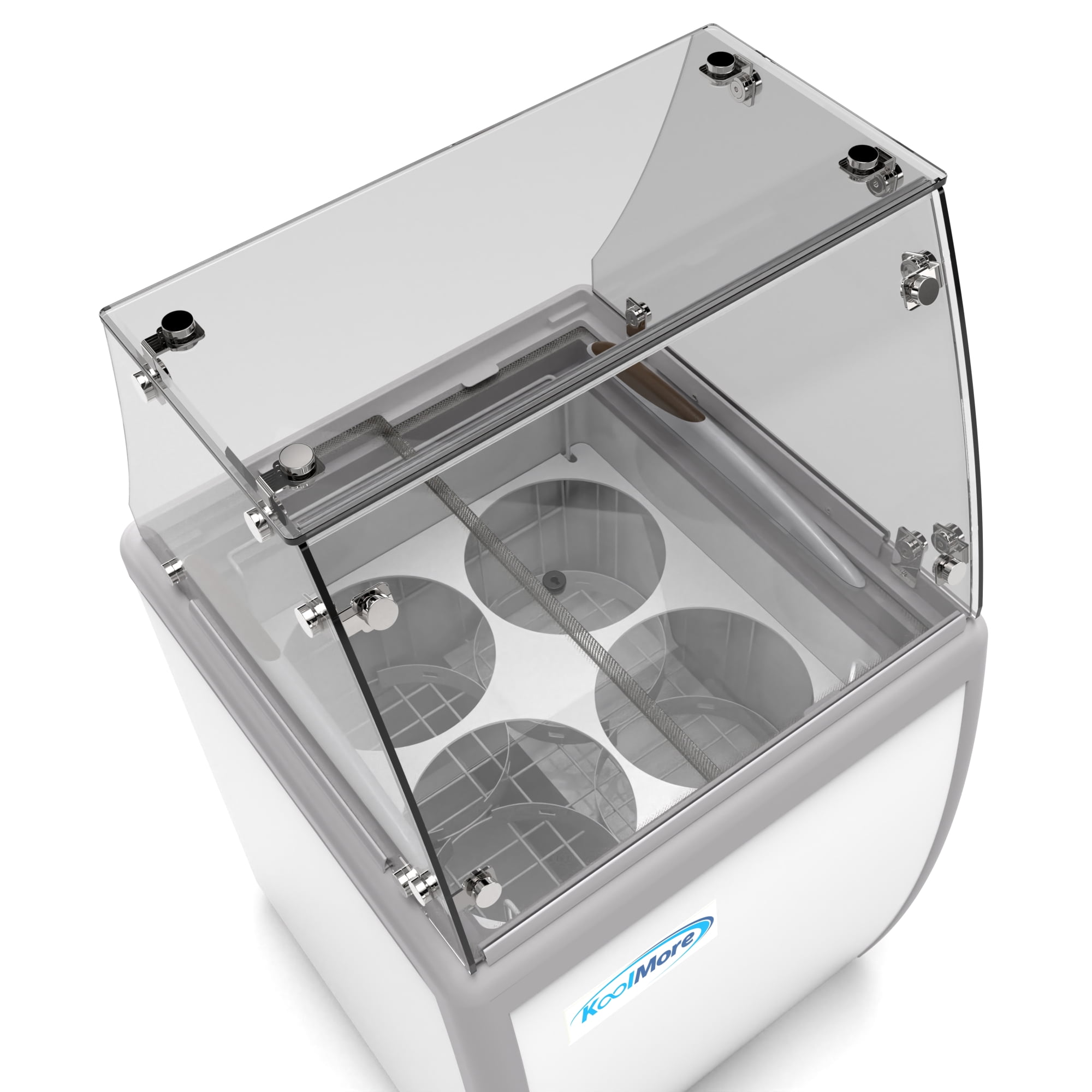 26 in. 4 Tub Ice Cream Dipping Cabinet Display Freezer with Sliding Glass Door and Sneeze Guard, 6 cu. ft. KM-ICD-26SD-FG.