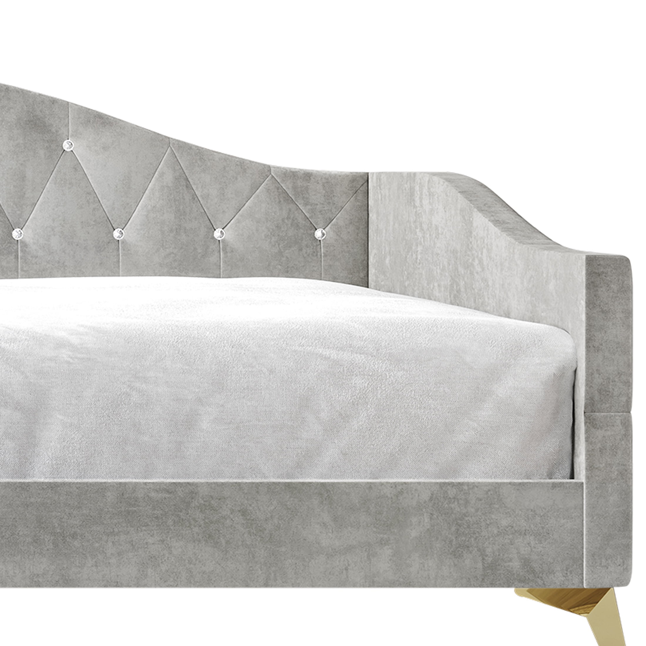 Castle Place Modern Camelback Silhouette Upholstered Tufted Twin Daybed, Silver Gray