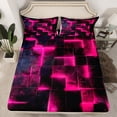 thumbnail image 1 of Black Hot Pink Abstract Full Sheets Gradient Square Bed Sheets, Geometry Grid Fitted Sheet Full Neon Checkered Bed Set Glowing Plaid Bedding 3D Modern Bedroom Decor 3pcs (Deep Pocket)，No Top Sheet, 1 of 5