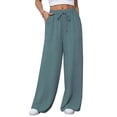 thumbnail image 3 of TANBOM Women's Wide Leg High Waist Drawstring Elastic Casual Pants Peacock Green XXL, 3 of 5