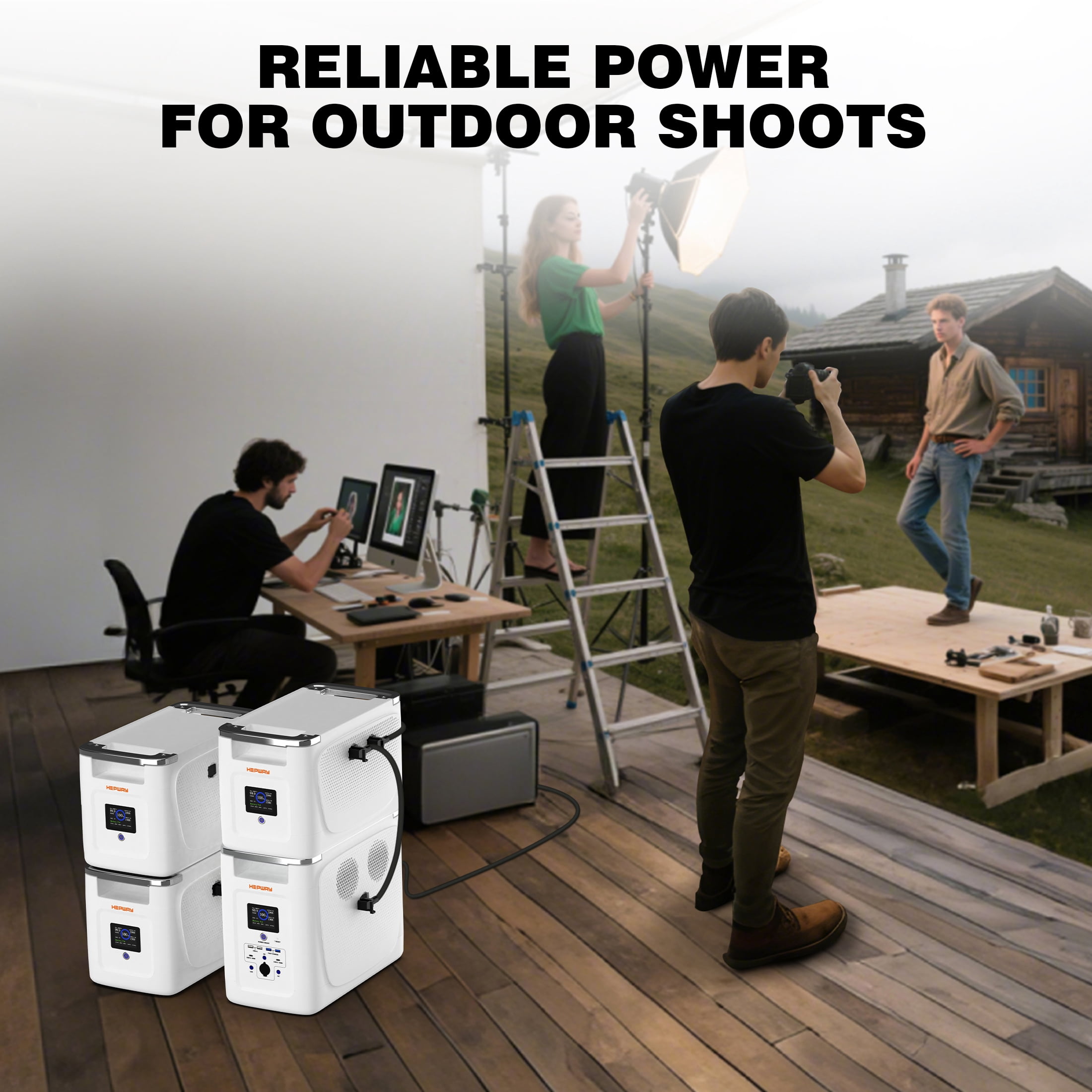 HEPWAY Portable Power Station with 2*Extra Battery, 2400W 6144Wh LiFePO4 Battery W/ Expandable Capacity 32kWh, Solar Generator for Home UPS Blackout Backup RV(Alpha 2000 & 2PCS Alpha 2000X Included)