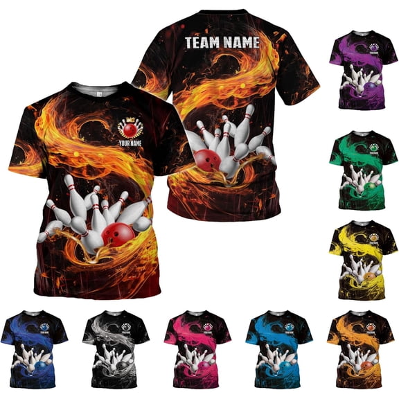 Personalized Bowling Shirt Custom Name Bowling Jersey Shirts Gift for Women & Men Womens Polo Team 3D Unisex Short Sleeve (Orange, S)