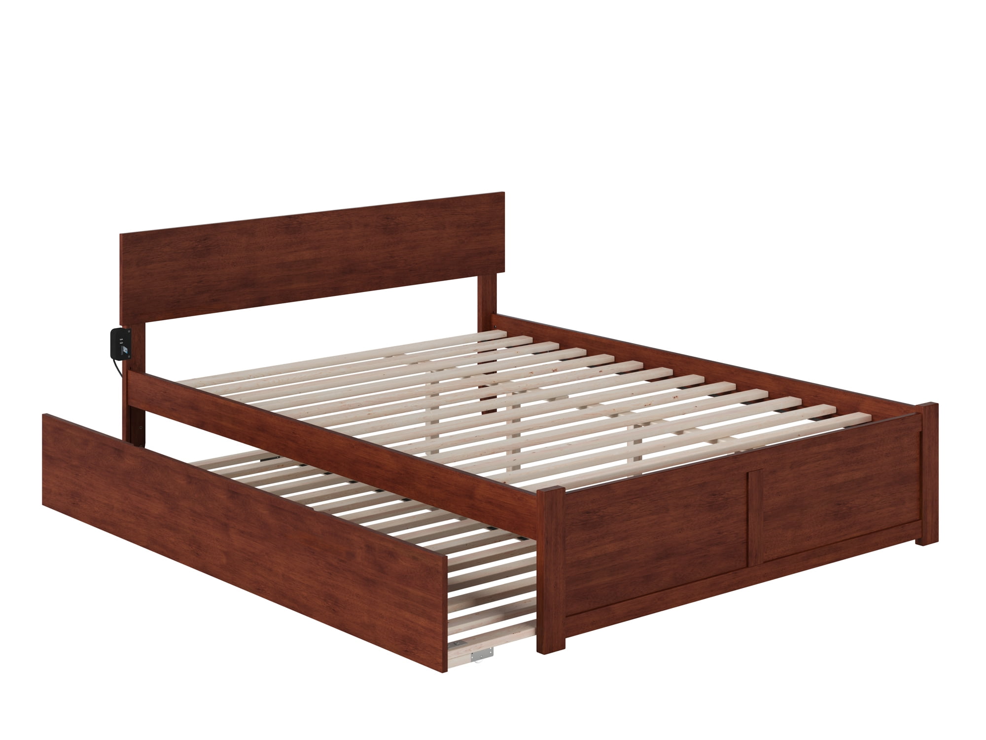 AFI Orlando Queen Wood Platform Bed with Headboard Footboard & Twin XL Trundle, Walnut