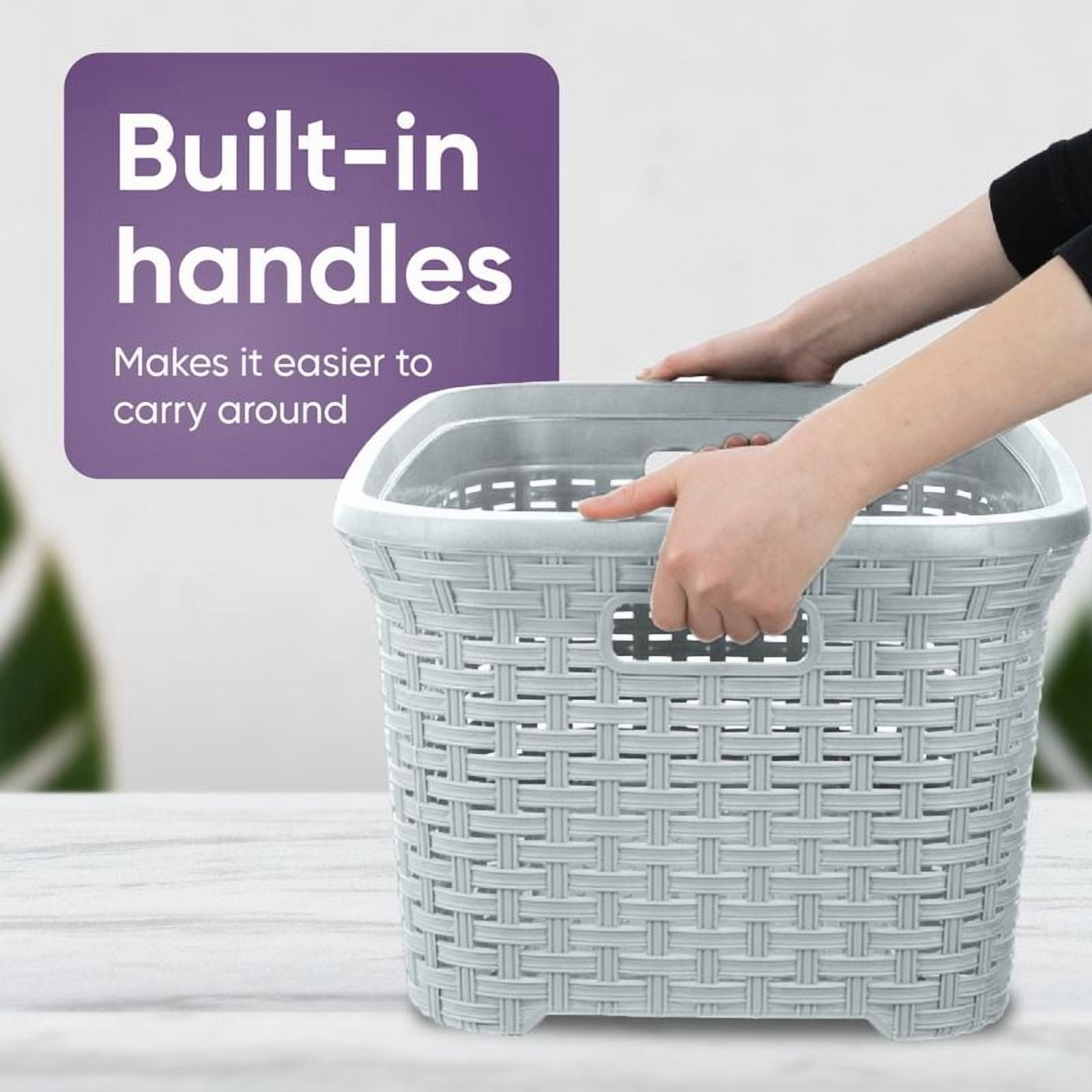 Superio Wicker Style Laundry Basket with Cutout Handles, Perforated Laundry Basket, Dirty Clothes Hamper for Laundry, Bathroom, Bedroom – 50 Liter, 1.4 Bushel