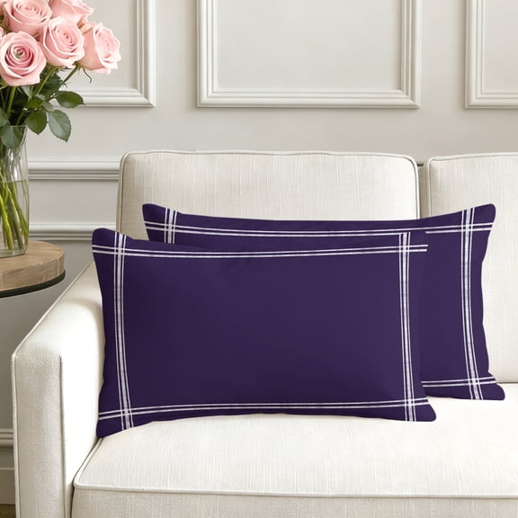 Set of 2 Solid Color Pillow Covers 12x20 Inch, Dark Purple Decorative Throw Pillow Cases Cotton Cushion Covers for Sofa Couch Bed Living Room Bedroom Home Decor