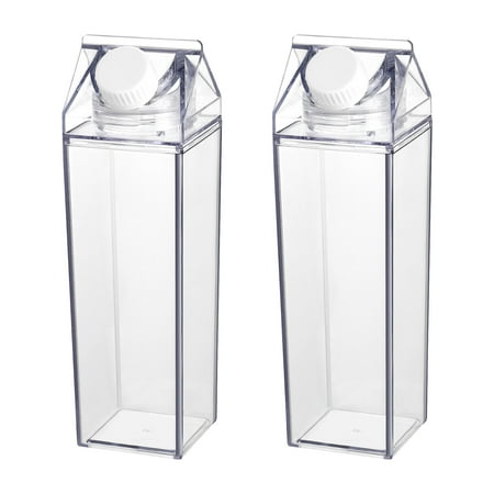 

Cabilock 2pcs 500ML Clear Square Milk Bottles Leak-proof Portable Plastic Bottle Water Container for Travel Camping