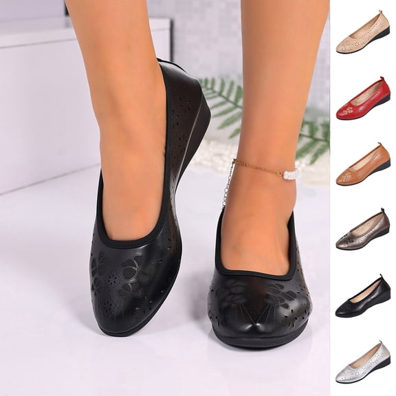 Miqool Slip On Loafers for Women Flat Shoes Round Toe Closed Toe Hollow Out Ethnic Print Soft Sole Casual PU Shoes