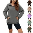 thumbnail image 4 of VNKIDY Women's Sweatshirt Casual Solid Color Loose Fit Half Zip Lapel Pullover Long Sleeve Athletic Sweatshirts For Outdoor Wear Fashionable Tops, 4 of 8