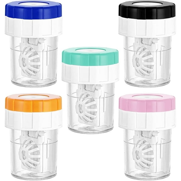 5 Pieces Contact Lens Barrel Cases,Contact Lens Cleaner Washer Case, Manual Rotation Contact Lens Cleaning Container for Everyday Use, Black, Blue, Pink, Orange, Green by Casewin