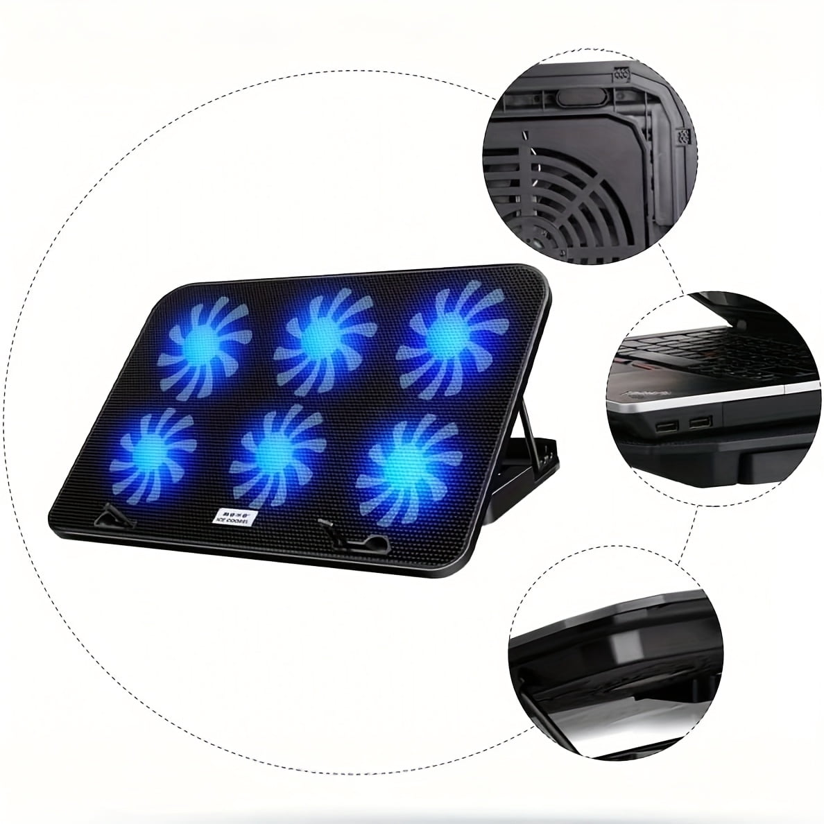 Laptop Cooling Pad 6 High Performance Fans Silent Cooling Pad For Laptop Adjustable Height Sturdy Stand