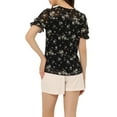 thumbnail image 3 of INSPIRE CHIC Women's Chiffon Tops Short Sleeves Ruffled Trim Floral Work Office Blouse M Black, 3 of 6