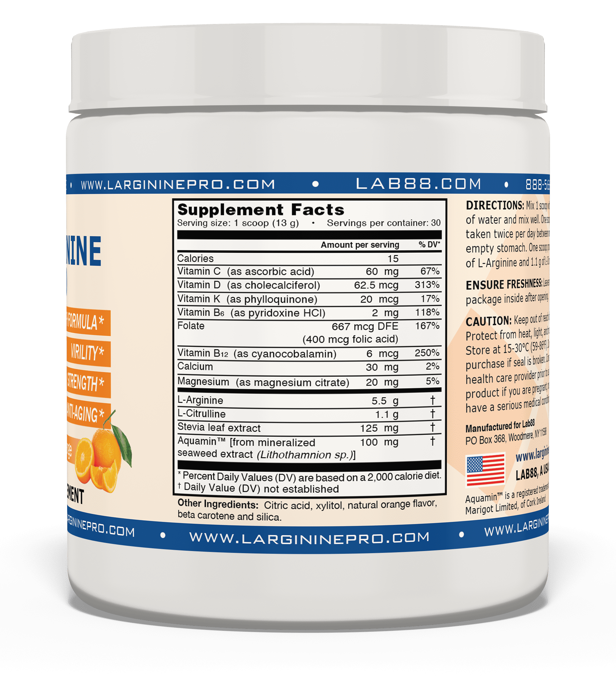 L-Arginine Pro Powder - 5500mg L-Arginine, 1100mg L-Citrulline Cardio Health (Citrus Orange 2 Jars/ Raspberry 2 Jars)