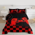 thumbnail image 2 of Gamer Comforter Set Teen Gaming Bedding Set Video Game Controller Home Decor for Men Buffalo Plaid Check Down Comforter Full Size 3Pcs Duvet Set with 2 Pillow Shams,Black Red Geometric, 2 of 7