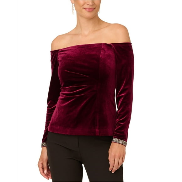 Adrianna Papell Blouse en Velours Perlé pour Femmes, Rouge, 8