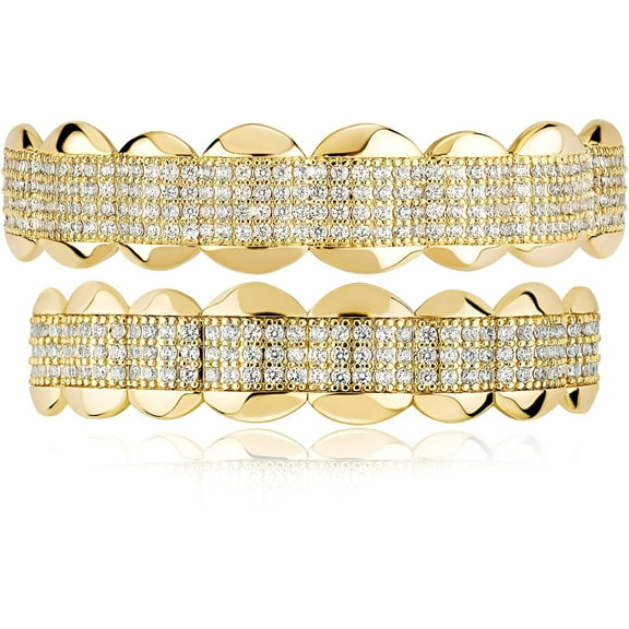 18K Gold Plated Gold Finish 8 Top Teeth 8 Bottom Tooth Hip Hop Mouth Grills for Men and Women