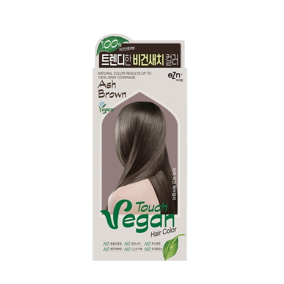 eZn Touch Vegan Permanent Hair Dye, Ash Brown Color, Vegan Ingredients, Ammonia Free, No THB, No Triclosan, No Phthalates, No Gluten, Up to 100% Gray Coverage