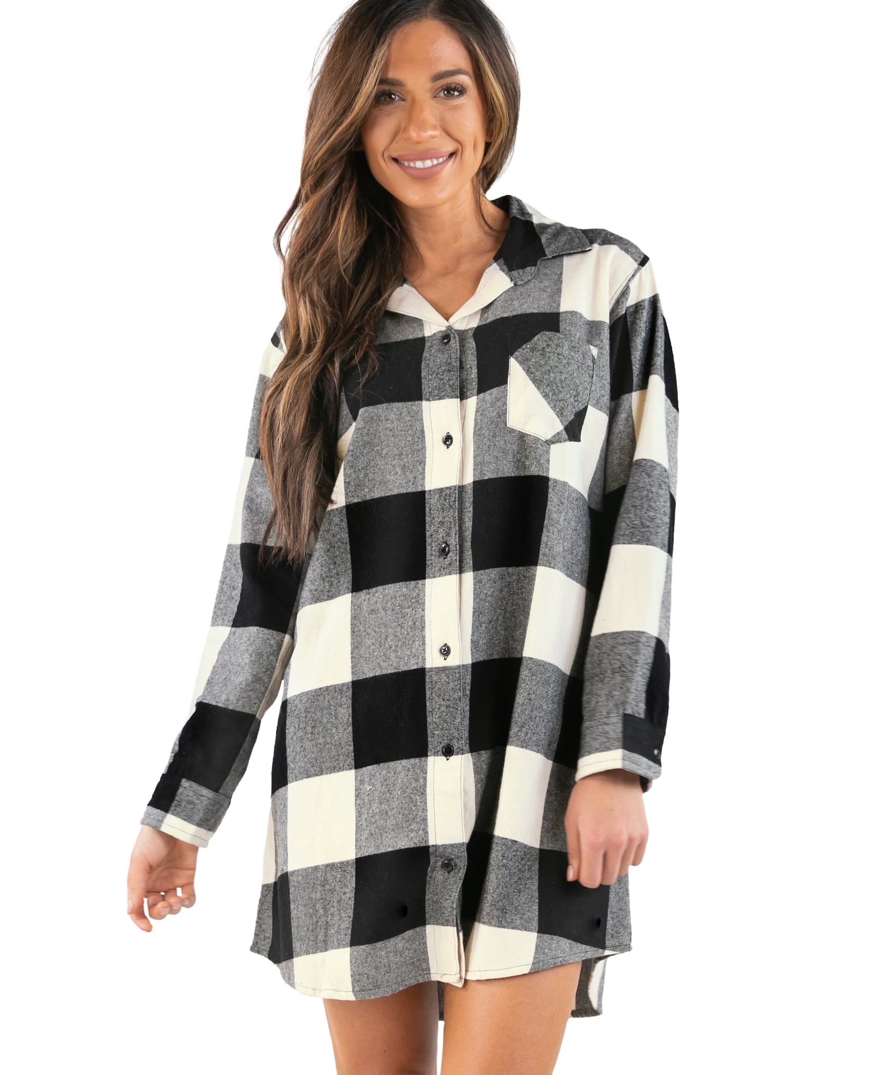 LazyOne Buttonup Sleepshirt, Nightshirts for Women, Black & White