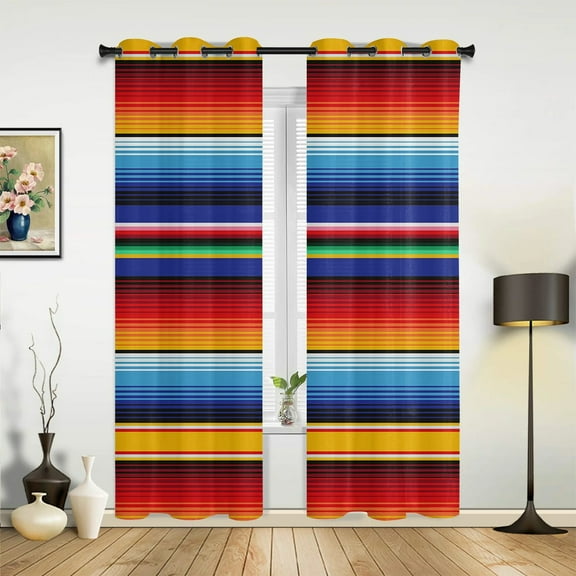 Colorful Mexican Stripes New Window Curtains for Living Room Kitchen Indoor Decor Window Treatment Valances Curtain