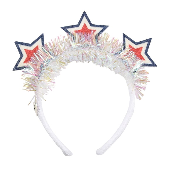Fun Express 17" circ. Patriotic Glittering Star Plastic Headbands - 6 Pieces