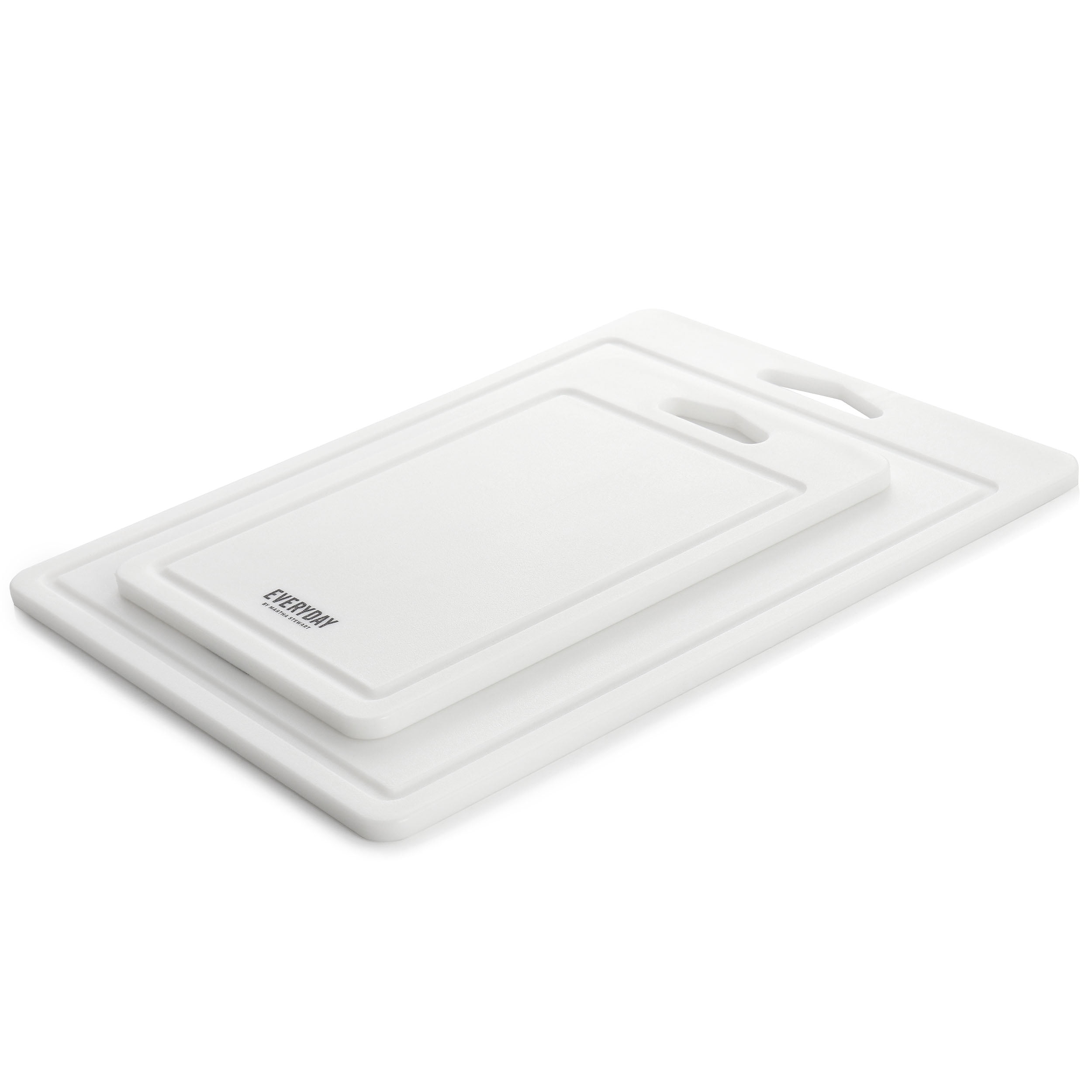 Martha Stewart Everyday Fayer 2 Piece Polypropylene 16in and 12in Cutting Board Set in White