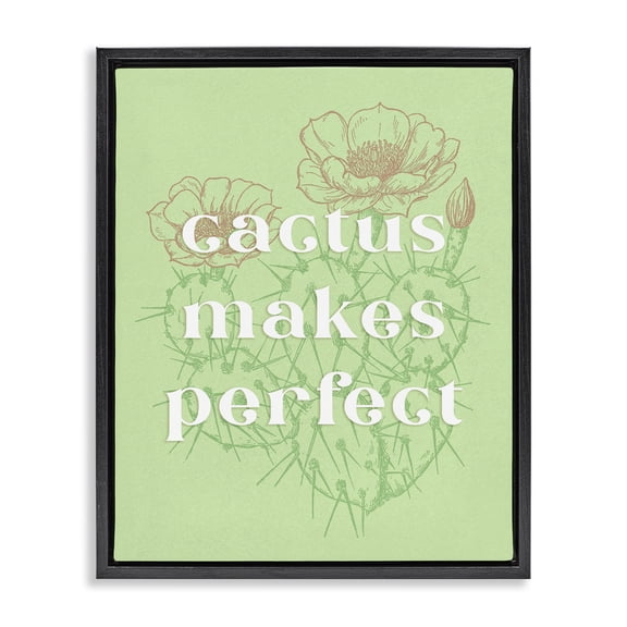 Stupell Industries Cactus Makes Perfect Plants & Flowers Painting Black Floater Framed Canvas Art Print Wall Art, 17 x 21