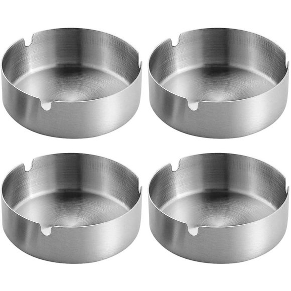 Set of 4 Stainless Steel Ashtrays 10 cm Diameter Wind Protection