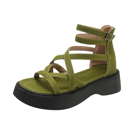 

KaLI_store Orthopedic Shoes for Women Women Sandals Summer Sandals Flat Shoes Comfortable Strap Wedding Party Sandal Green