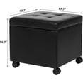 thumbnail image 3 of Homebeez Leather Storage Ottoman with Steerable Rolling Wheels, Square Small Foot Rest Stool Tufted Cube Footstool with Hinged Lid, Black, 3 of 7