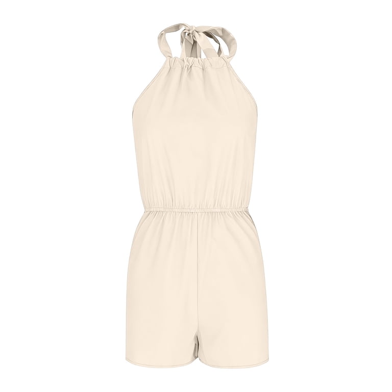 bodycon romper dress Nylon Mini Cami Romper Dress Cream / Medium