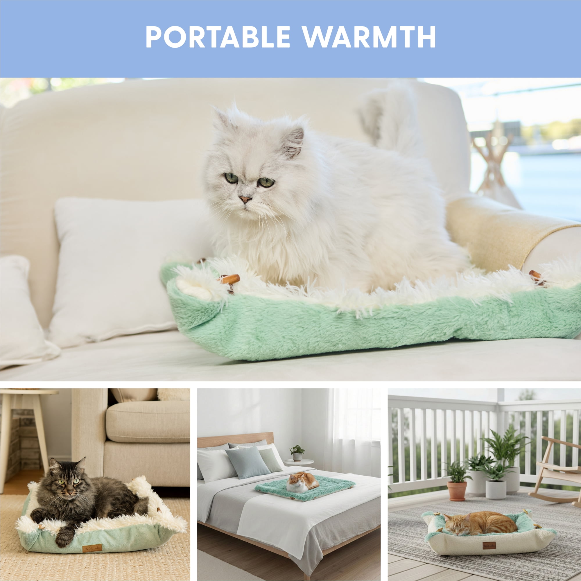 The Cat Ladies Self-Warming Heated Cat Bed Mat, Reversible Comfortable Design - Light Green