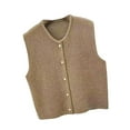 thumbnail image 3 of Milageto Knit Cardigan Vest for Women Button Knitted Vest for Commuting Home Shopping Khaki, 3 of 8